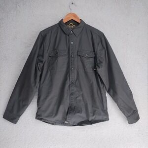 CAT Work Jacket Mens S Gray Plaid Lined Snap Front Flannel Cotton Chest Pockets